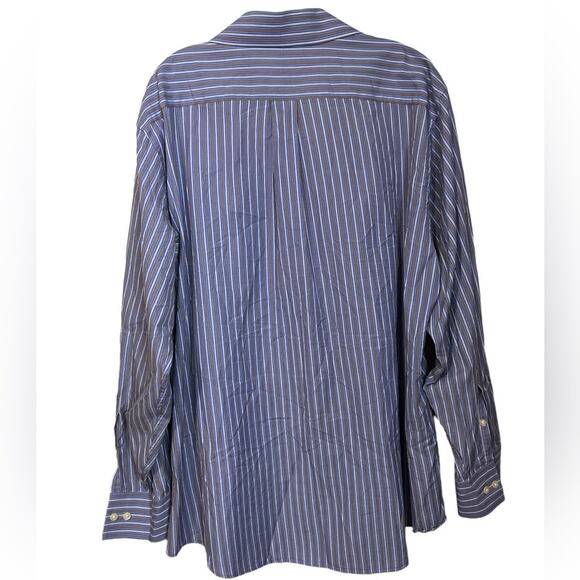 Michael Michael Kors Mens XL Blue/Brown Striped Button Down Shirt - Picture 4 of 4
